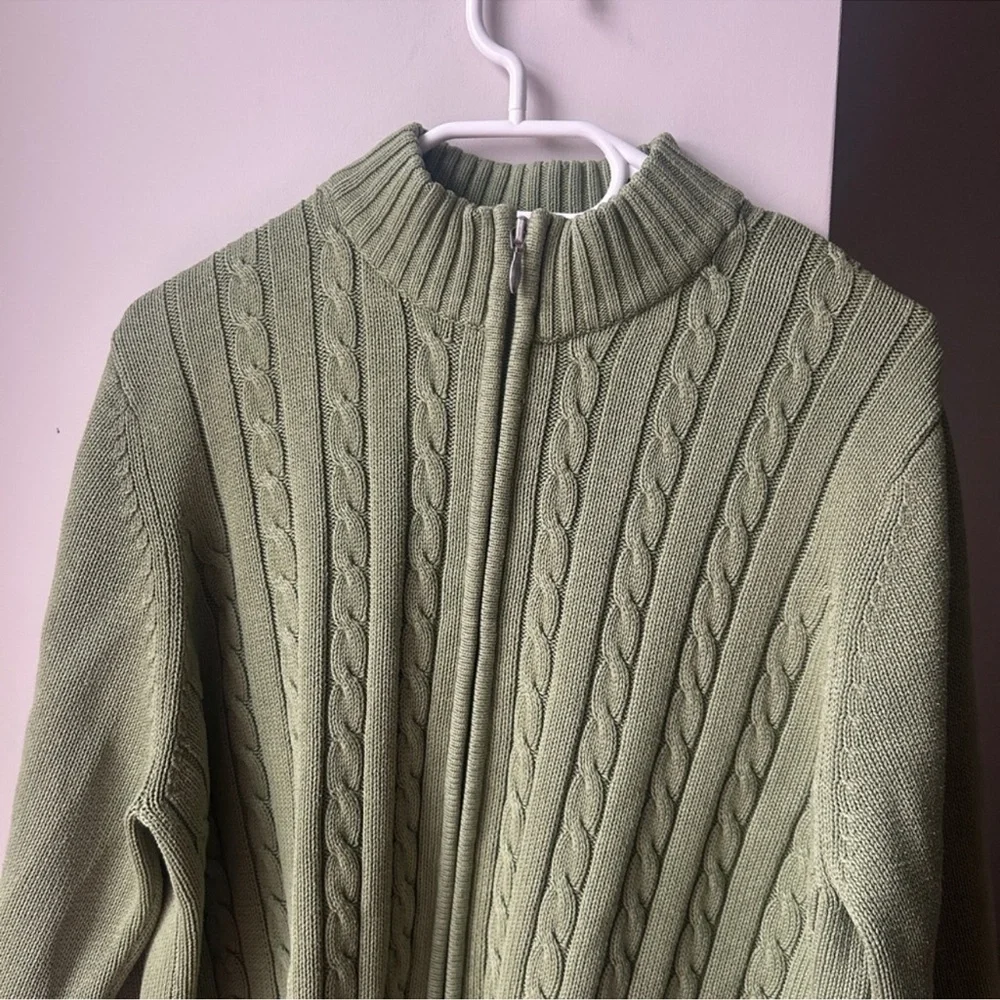 Tradition Country Collection Cable Knit Zip Sage Sweater XL Vintage - Picture 4 of 6